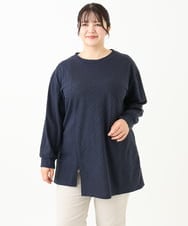 OLELV09089 eur3(エウルキューブ) 【大きいサイズ】ケーブルジャージーチュニック ネイビー(57)