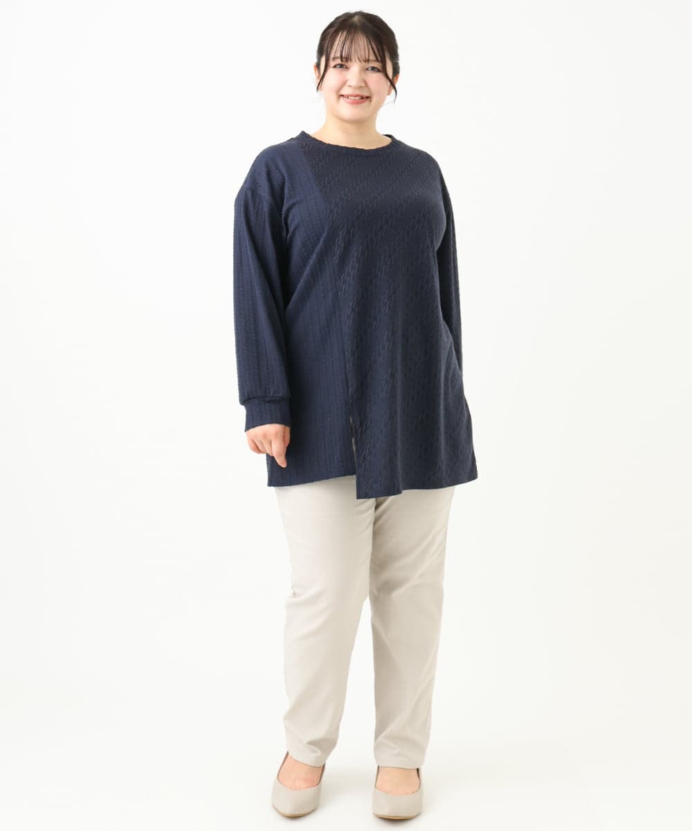OLELV09089 eur3(エウルキューブ) 【大きいサイズ】ケーブルジャージーチュニック ネイビー(57)