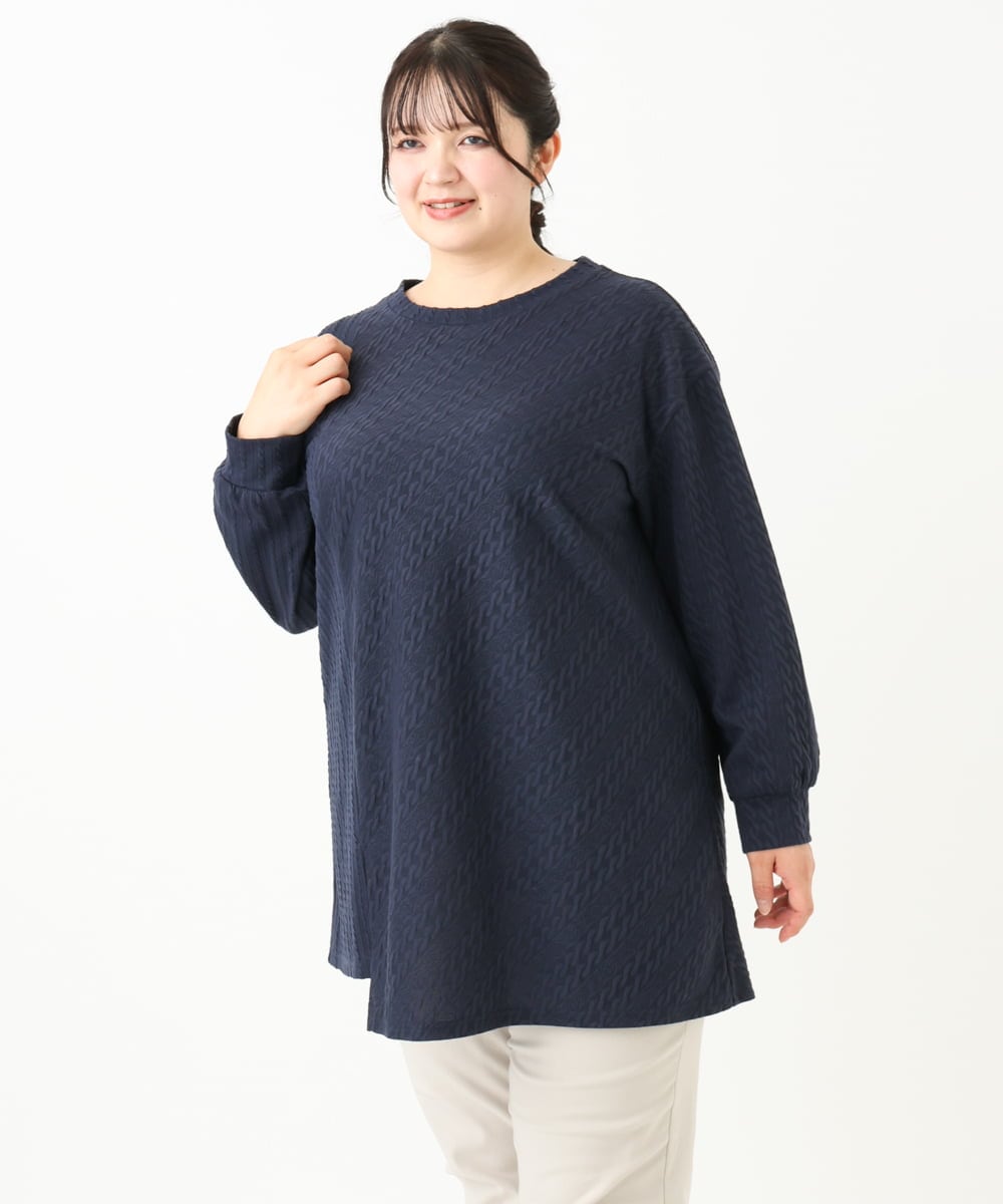 OLELV09089 eur3(エウルキューブ) 【大きいサイズ】ケーブルジャージーチュニック ネイビー(57)