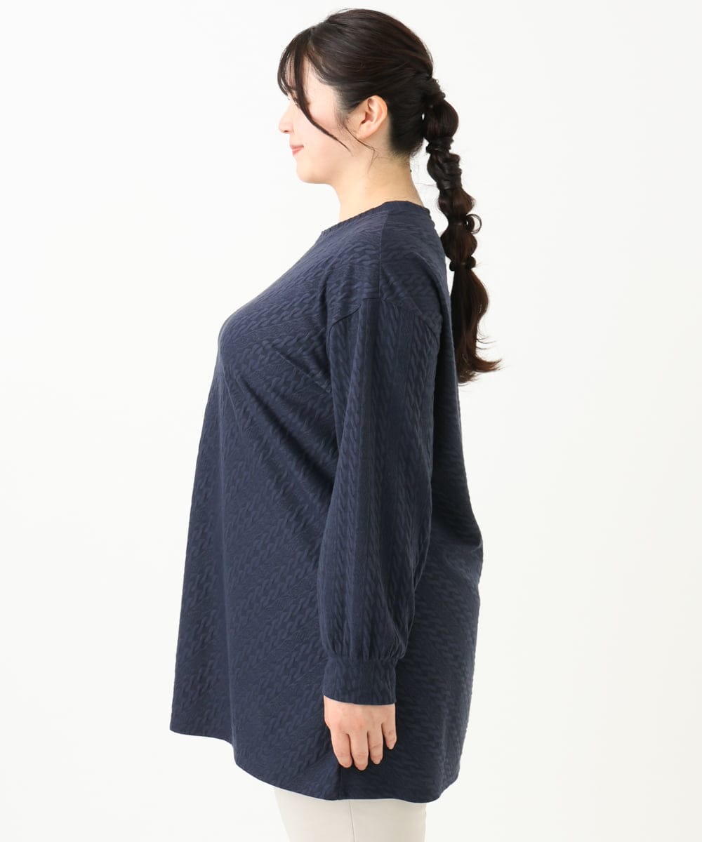 OLELV09089 eur3(エウルキューブ) 【大きいサイズ】ケーブルジャージーチュニック ネイビー(57)