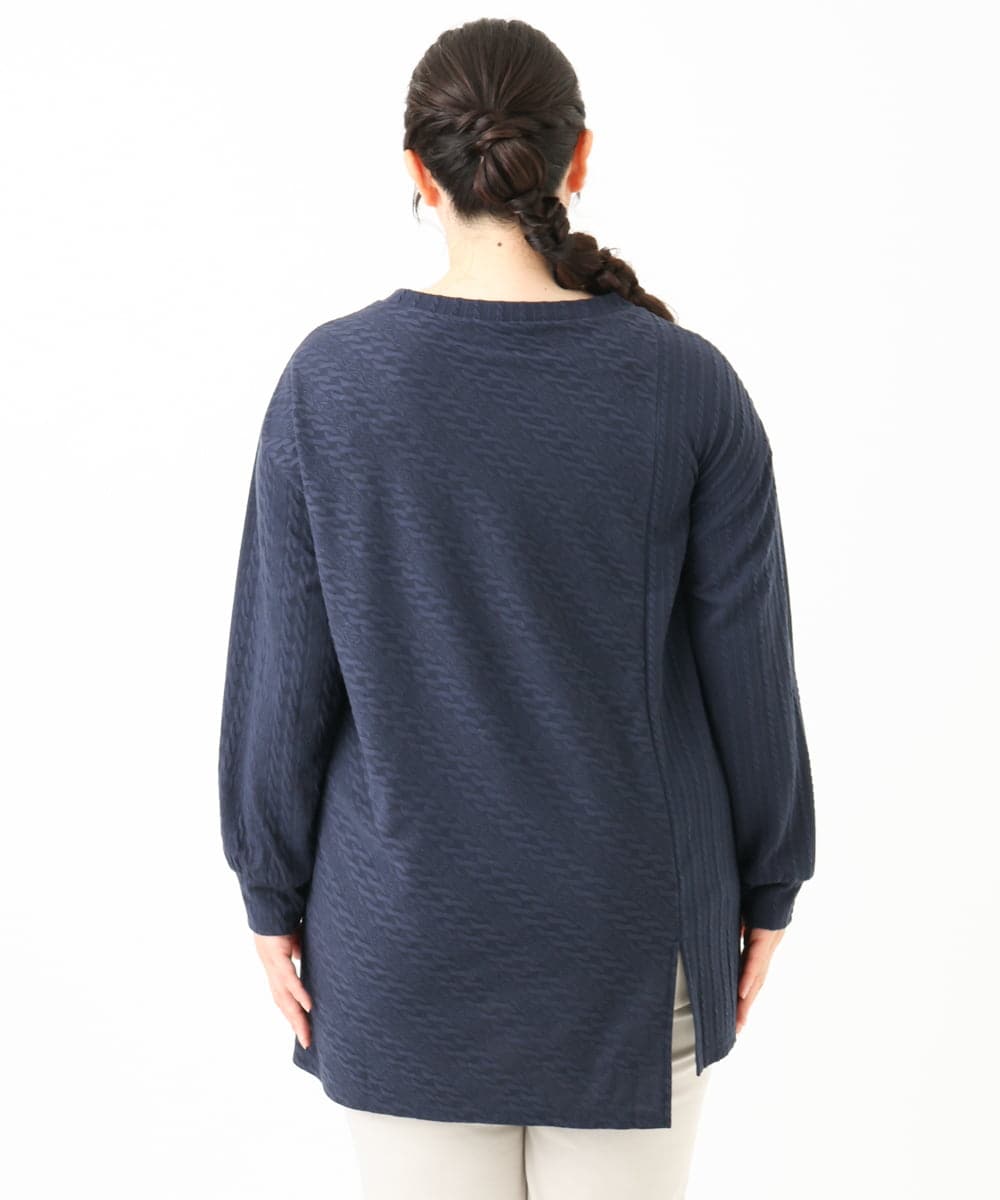 OLELV09089 eur3(エウルキューブ) 【大きいサイズ】ケーブルジャージーチュニック ネイビー(57)