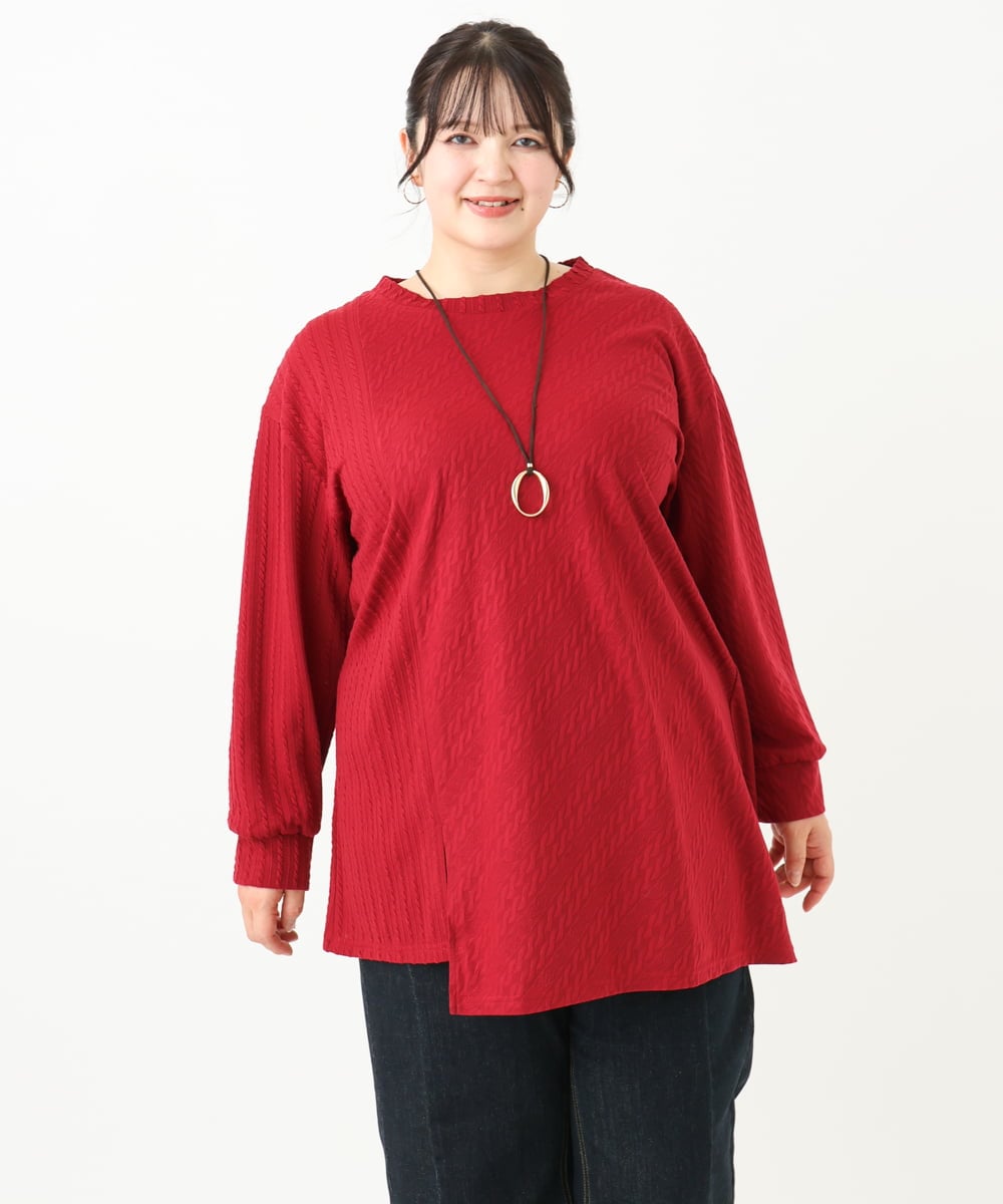 OLELV09089 eur3(エウルキューブ) 【大きいサイズ】ケーブルジャージーチュニック ワイン(77)