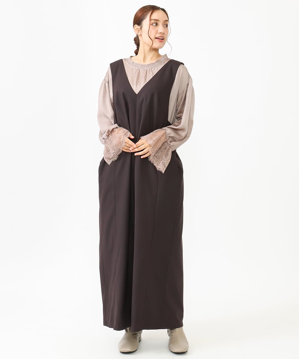 OLELV22139 eur3(エウルキューブ) 【雑誌掲載】【大きいサイズ】Vネックサロペット ダークブラウン(87)