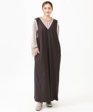 OLELV22139 eur3(エウルキューブ) 【雑誌掲載】【大きいサイズ】Vネックサロペット ダークブラウン(87)