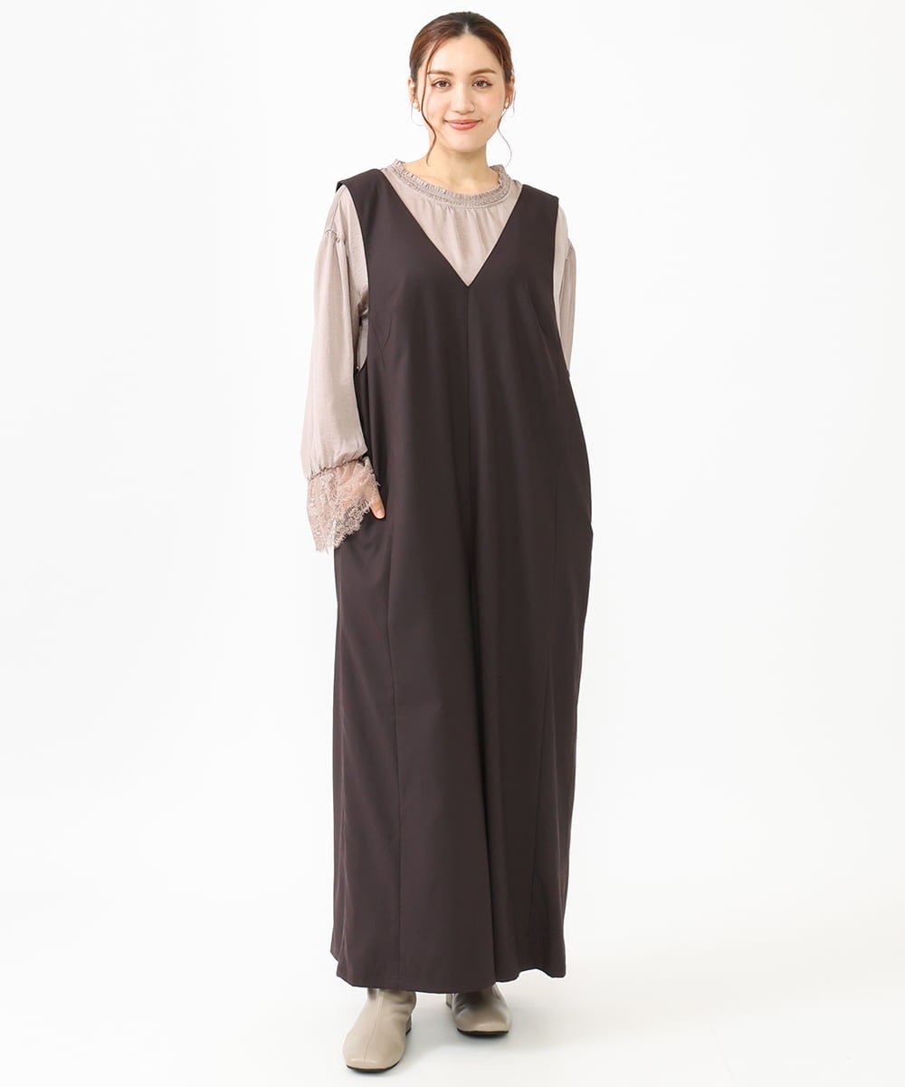 OLELV22139 eur3(エウルキューブ) 【雑誌掲載】【大きいサイズ】Vネックサロペット ダークブラウン(87)