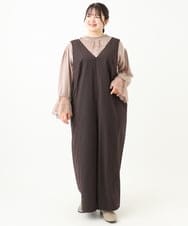 OLELV22139 eur3(エウルキューブ) 【雑誌掲載】【大きいサイズ】Vネックサロペット ダークブラウン(87)