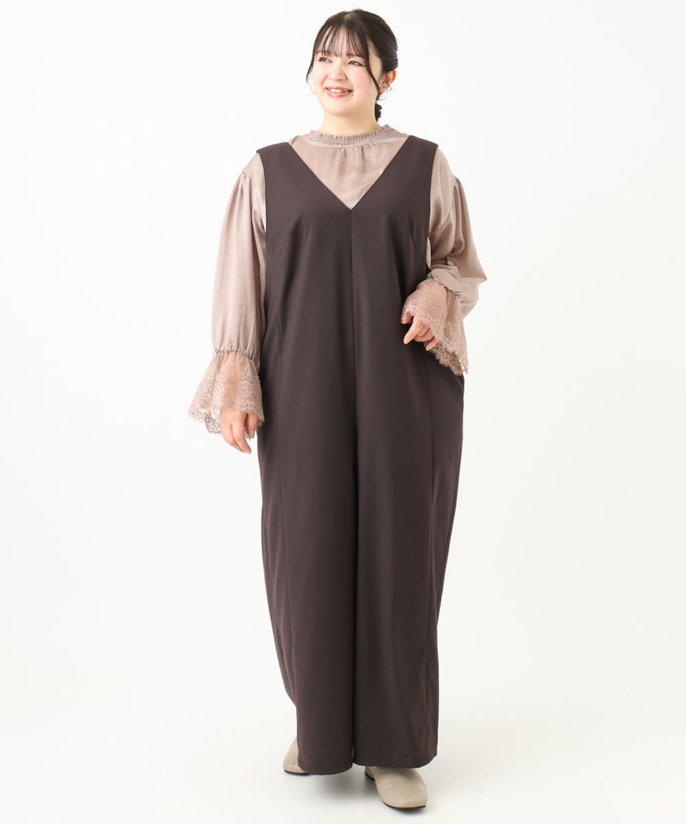 OLELV22139 eur3(エウルキューブ) 【雑誌掲載】【大きいサイズ】Vネックサロペット ダークブラウン(87)