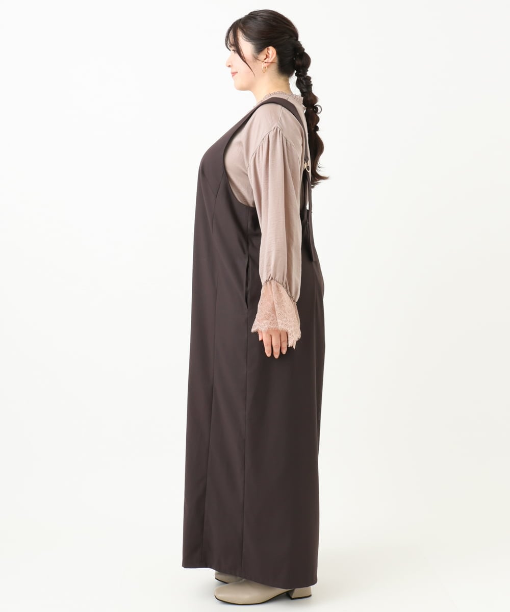 OLELV22139 eur3(エウルキューブ) 【雑誌掲載】【大きいサイズ】Vネックサロペット ダークブラウン(87)