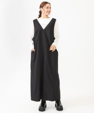 OLELV22139 eur3(エウルキューブ) 【雑誌掲載】【大きいサイズ】Vネックサロペット ブラック(94)