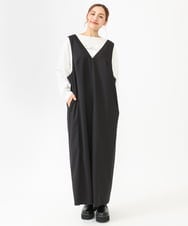 OLELV22139 eur3(エウルキューブ) 【雑誌掲載】【大きいサイズ】Vネックサロペット ブラック(94)