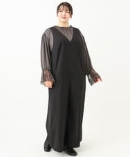 OLELV22139 eur3(エウルキューブ) 【雑誌掲載】【大きいサイズ】Vネックサロペット ブラック(94)