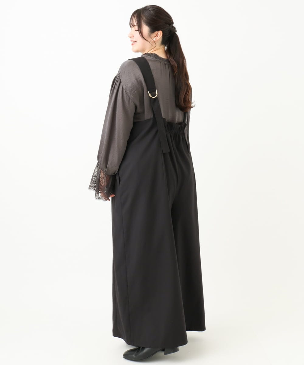 OLELV22139 eur3(エウルキューブ) 【雑誌掲載】【大きいサイズ】Vネックサロペット ブラック(94)