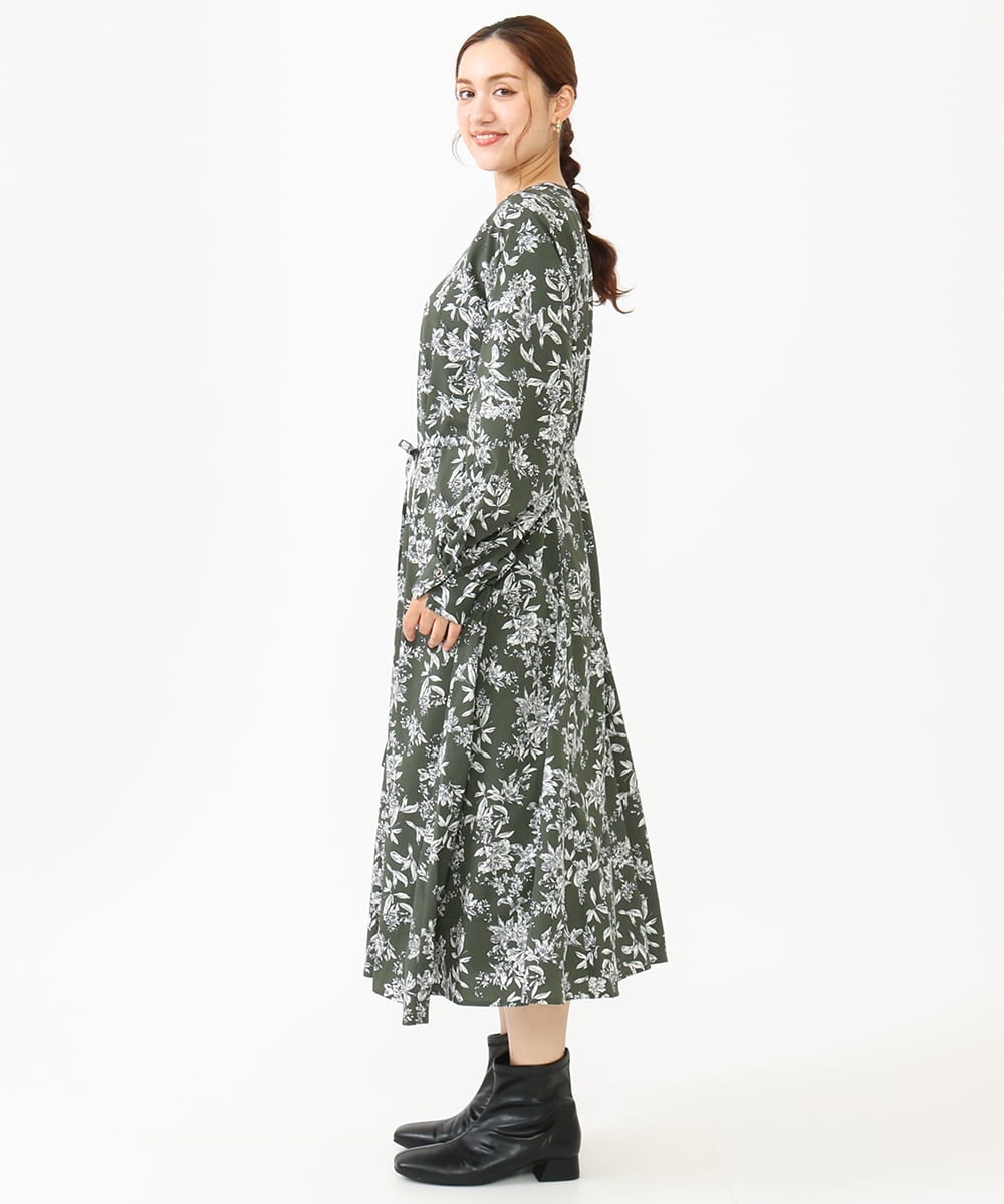 OLELV23139 eur3(エウルキューブ) 【雑誌掲載】【大きいサイズ】ボタニカルフラワープリントワンピース カーキ(36)