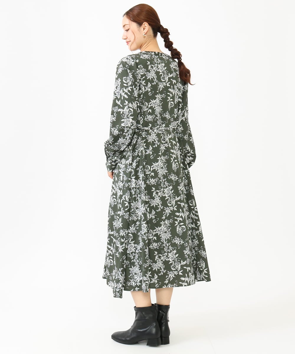 OLELV23139 eur3(エウルキューブ) 【雑誌掲載】【大きいサイズ】ボタニカルフラワープリントワンピース カーキ(36)