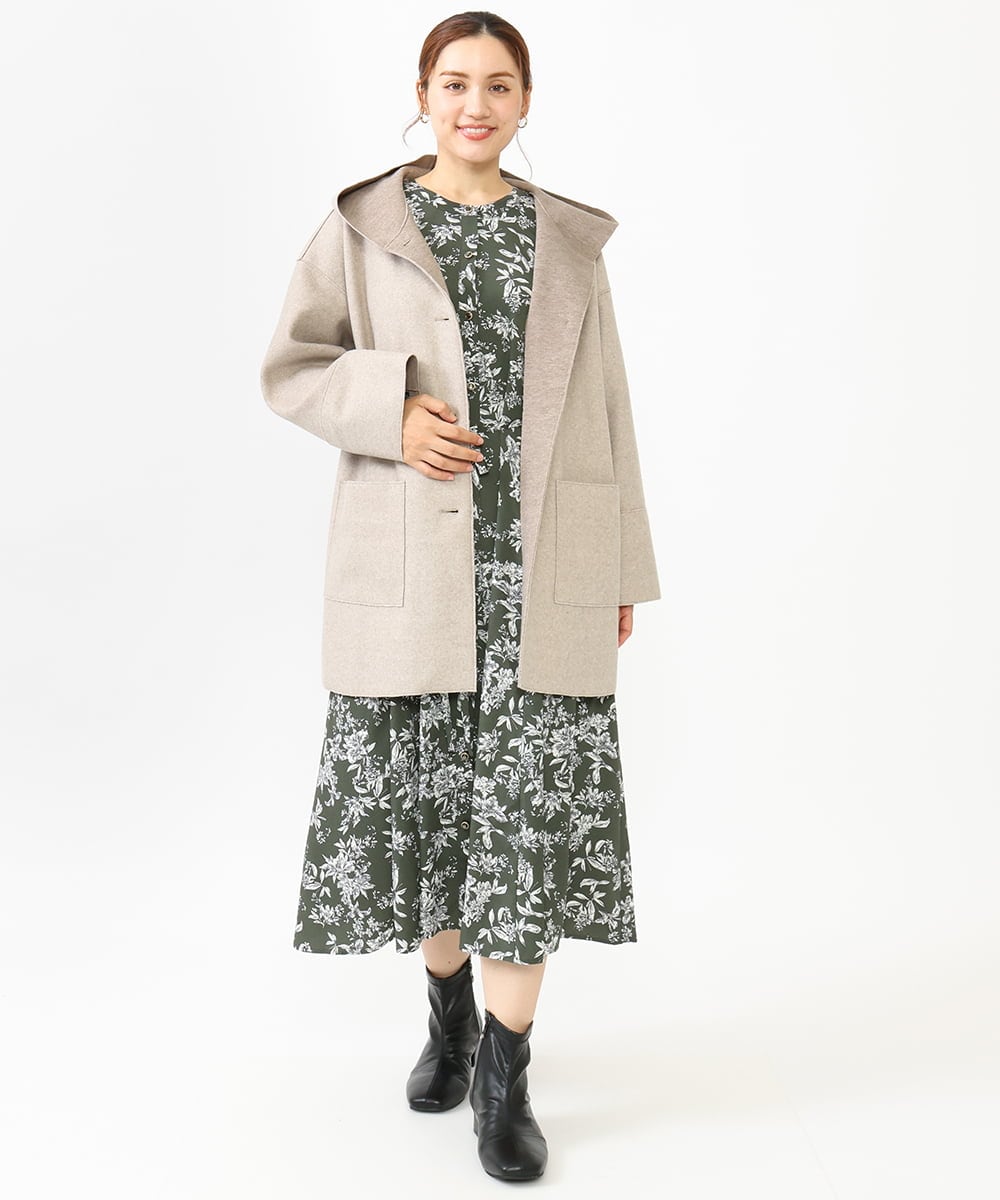 OLELV23139 eur3(エウルキューブ) 【雑誌掲載】【大きいサイズ】ボタニカルフラワープリントワンピース カーキ(36)