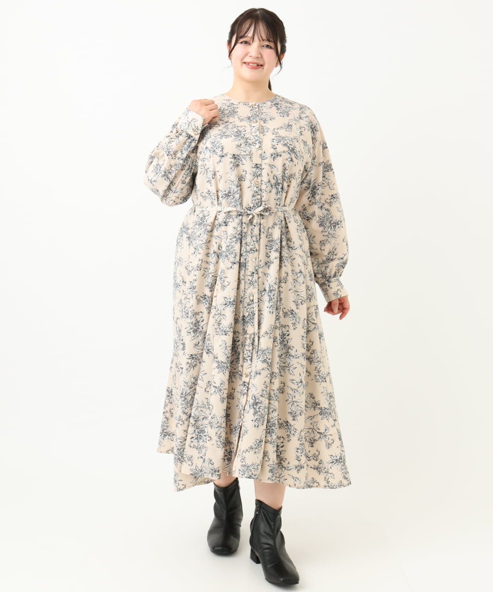 OLELV23139 eur3(エウルキューブ) 【雑誌掲載】【大きいサイズ】ボタニカルフラワープリントワンピース ベージュ(82)
