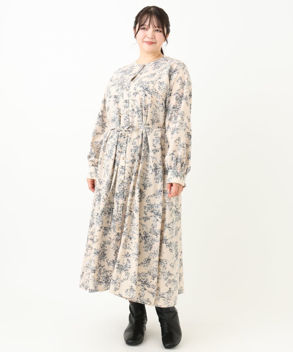 OLELV23139 eur3(エウルキューブ) 【雑誌掲載】【大きいサイズ】ボタニカルフラワープリントワンピース ベージュ(82)