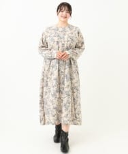 OLELV23139 eur3(エウルキューブ) 【雑誌掲載】【大きいサイズ】ボタニカルフラワープリントワンピース ベージュ(82)