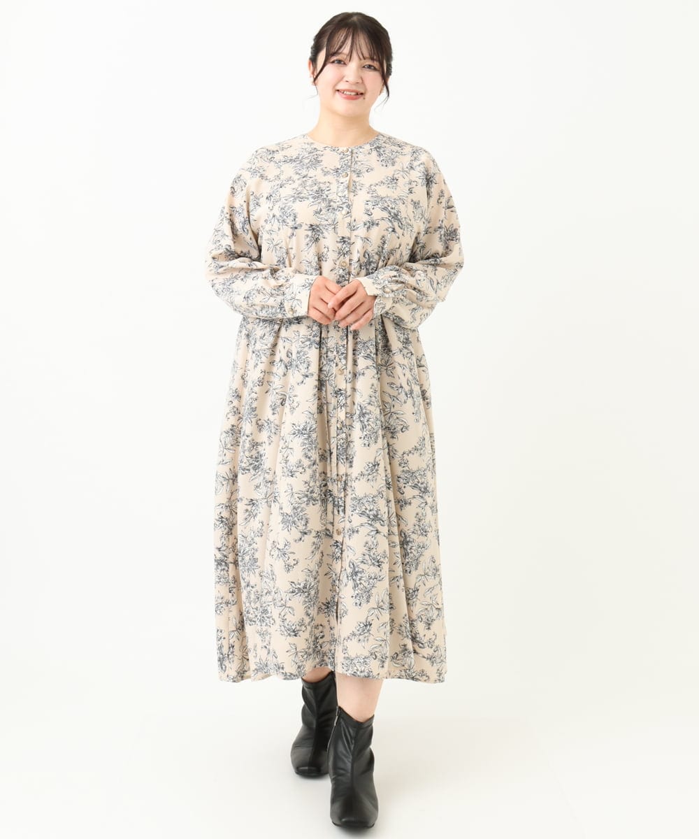 OLELV23139 eur3(エウルキューブ) 【雑誌掲載】【大きいサイズ】ボタニカルフラワープリントワンピース ベージュ(82)