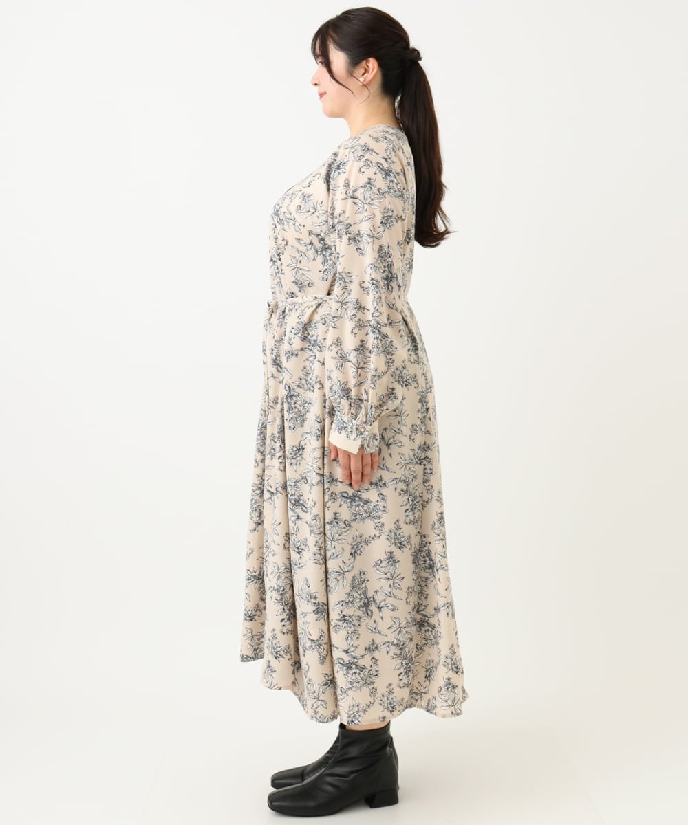 OLELV23139 eur3(エウルキューブ) 【雑誌掲載】【大きいサイズ】ボタニカルフラワープリントワンピース ベージュ(82)