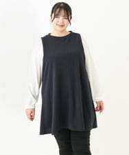 OLELV24079 eur3(エウルキューブ) 【大きいサイズ】レイヤード風ニットソーチュニック ネイビー(57)