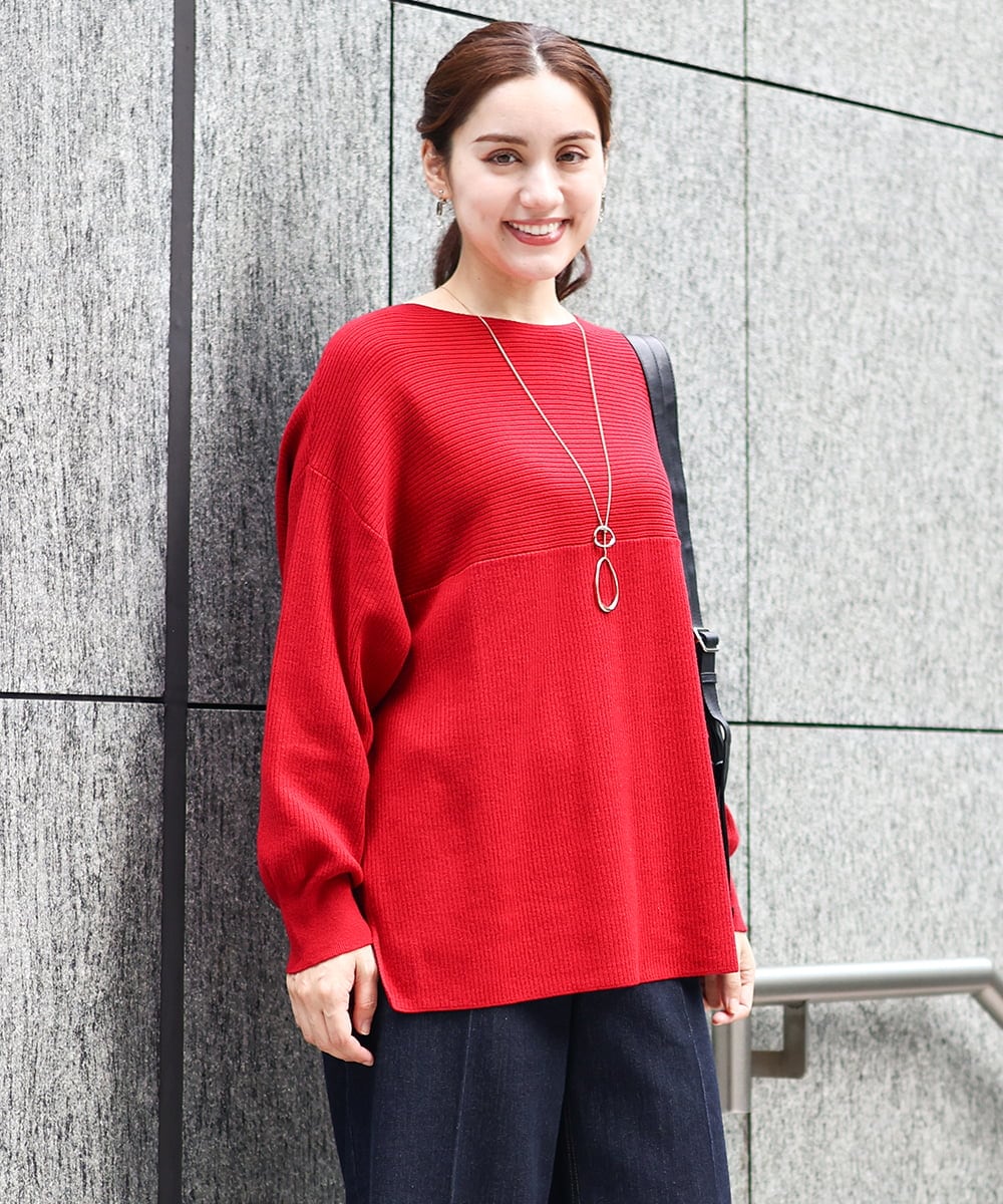 OLFAA01054 eur3(エウルキューブ) 【大きいサイズ】新色追加！ドロップショルダーカラーニット レッド(05)