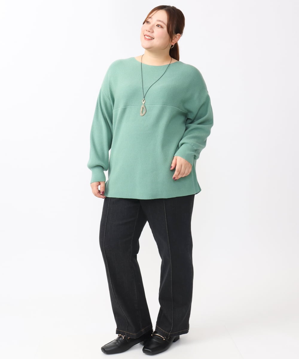 OLFAA01054 eur3(エウルキューブ) 【大きいサイズ】新色追加！ドロップショルダーカラーニット ライトグリーン(30)