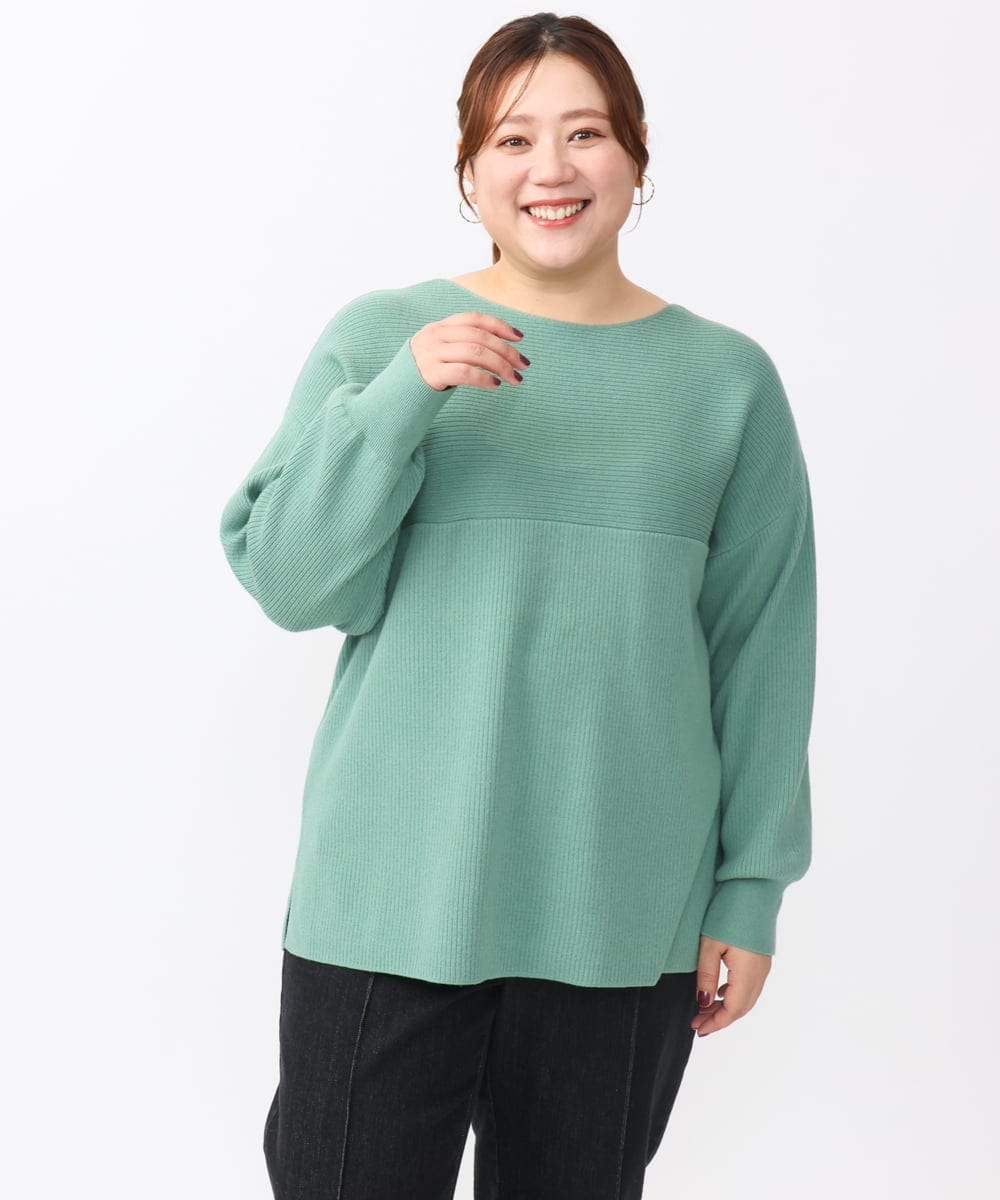 OLFAA01054 eur3(エウルキューブ) 【大きいサイズ】新色追加！ドロップショルダーカラーニット ライトグリーン(30)