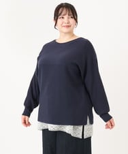 OLFAA01054 eur3(エウルキューブ) 【大きいサイズ】新色追加！ドロップショルダーカラーニット ネイビー(57)