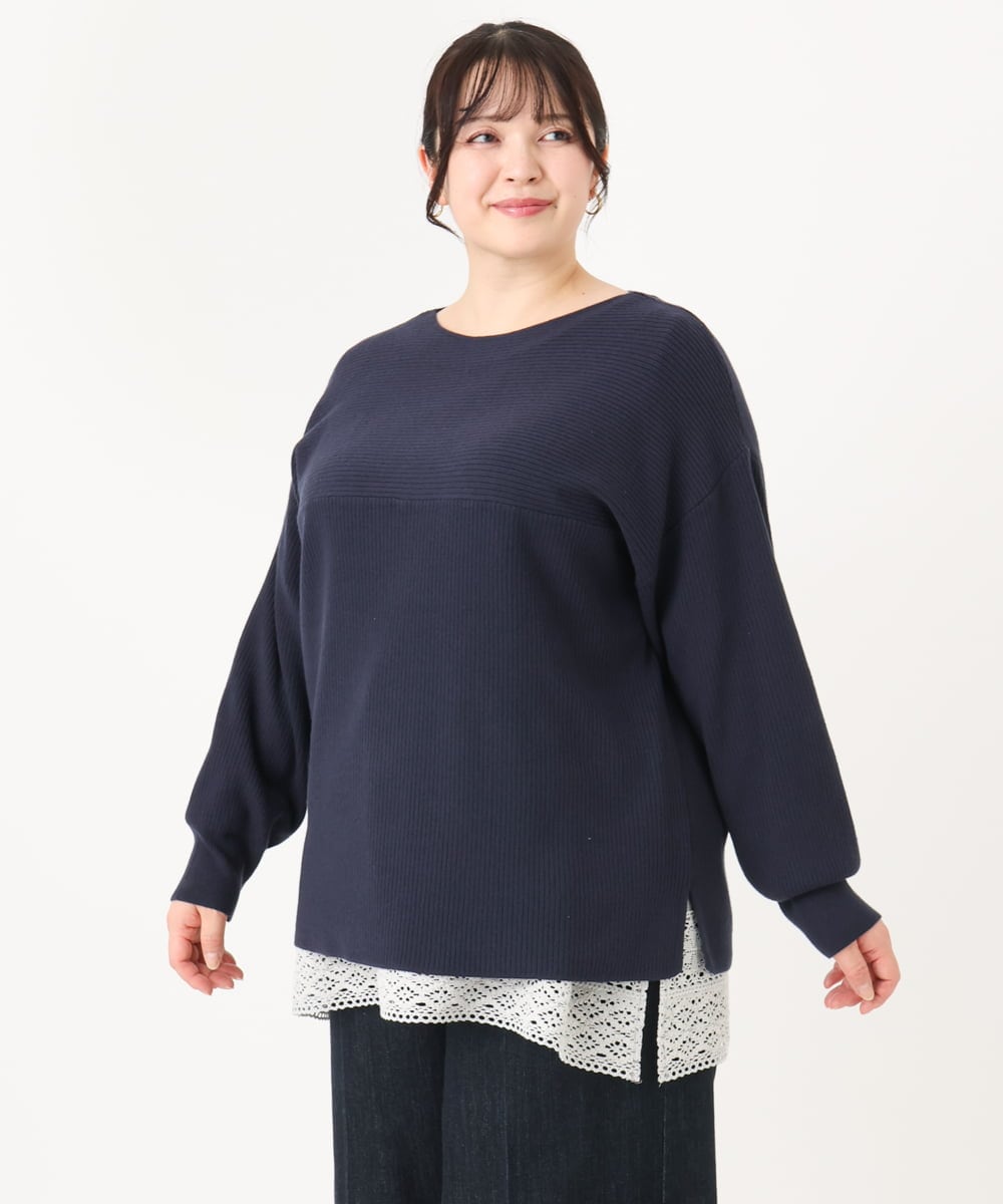 OLFAA01054 eur3(エウルキューブ) 【大きいサイズ】新色追加！ドロップショルダーカラーニット ネイビー(57)