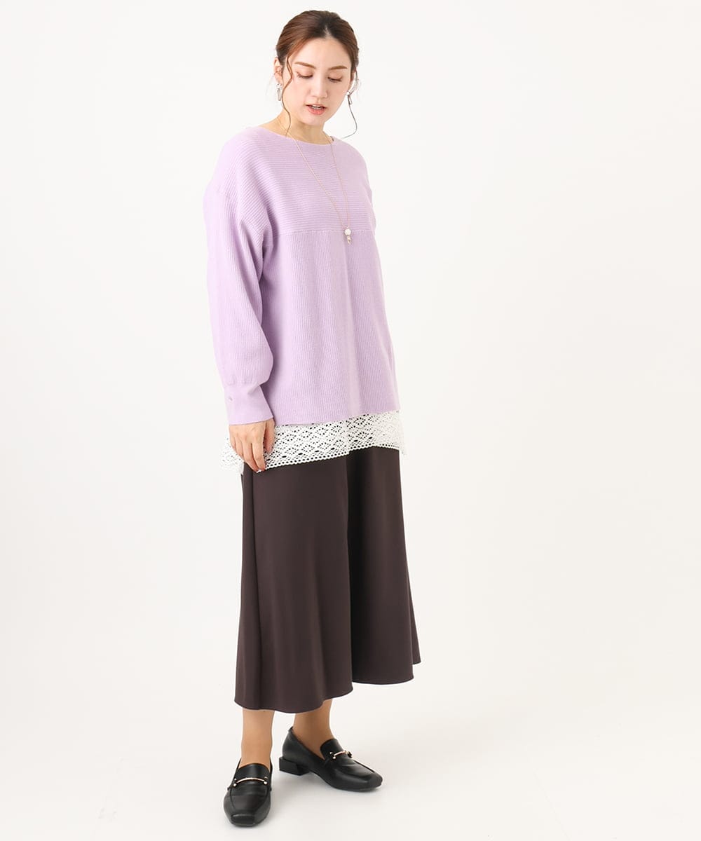 OLFAA01054 eur3(エウルキューブ) 【大きいサイズ】新色追加！ドロップショルダーカラーニット ラベンダー(60)