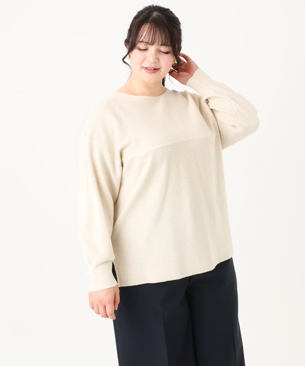 OLFAA01054 eur3(エウルキューブ) 【大きいサイズ】新色追加！ドロップショルダーカラーニット アイボリー(80)
