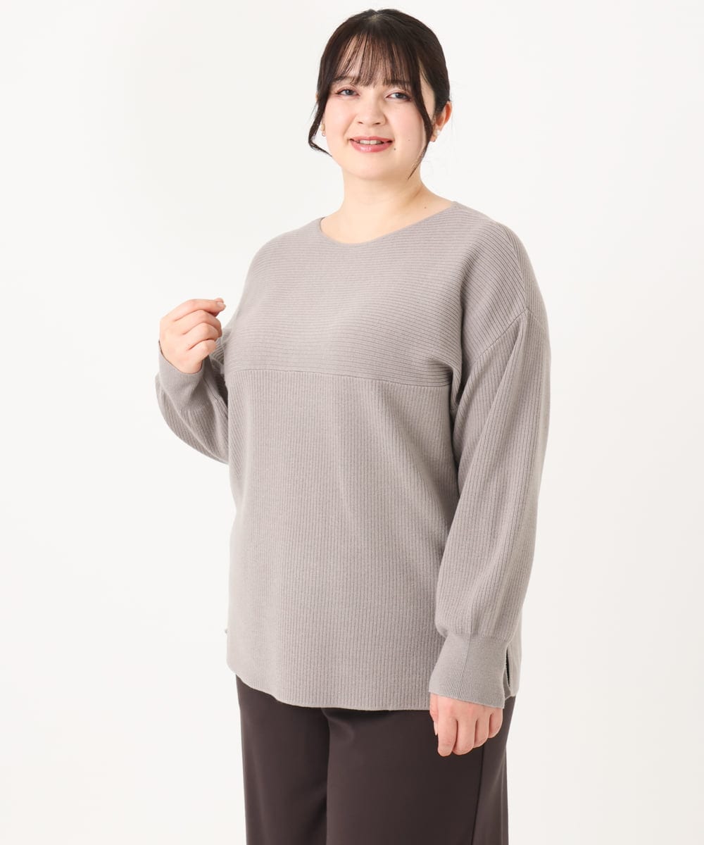 OLFAA01054 eur3(エウルキューブ) 【大きいサイズ】新色追加！ドロップショルダーカラーニット ライトグレー(91)