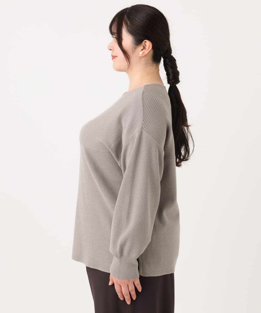 OLFAA01054 eur3(エウルキューブ) 【大きいサイズ】新色追加！ドロップショルダーカラーニット ライトグレー(91)