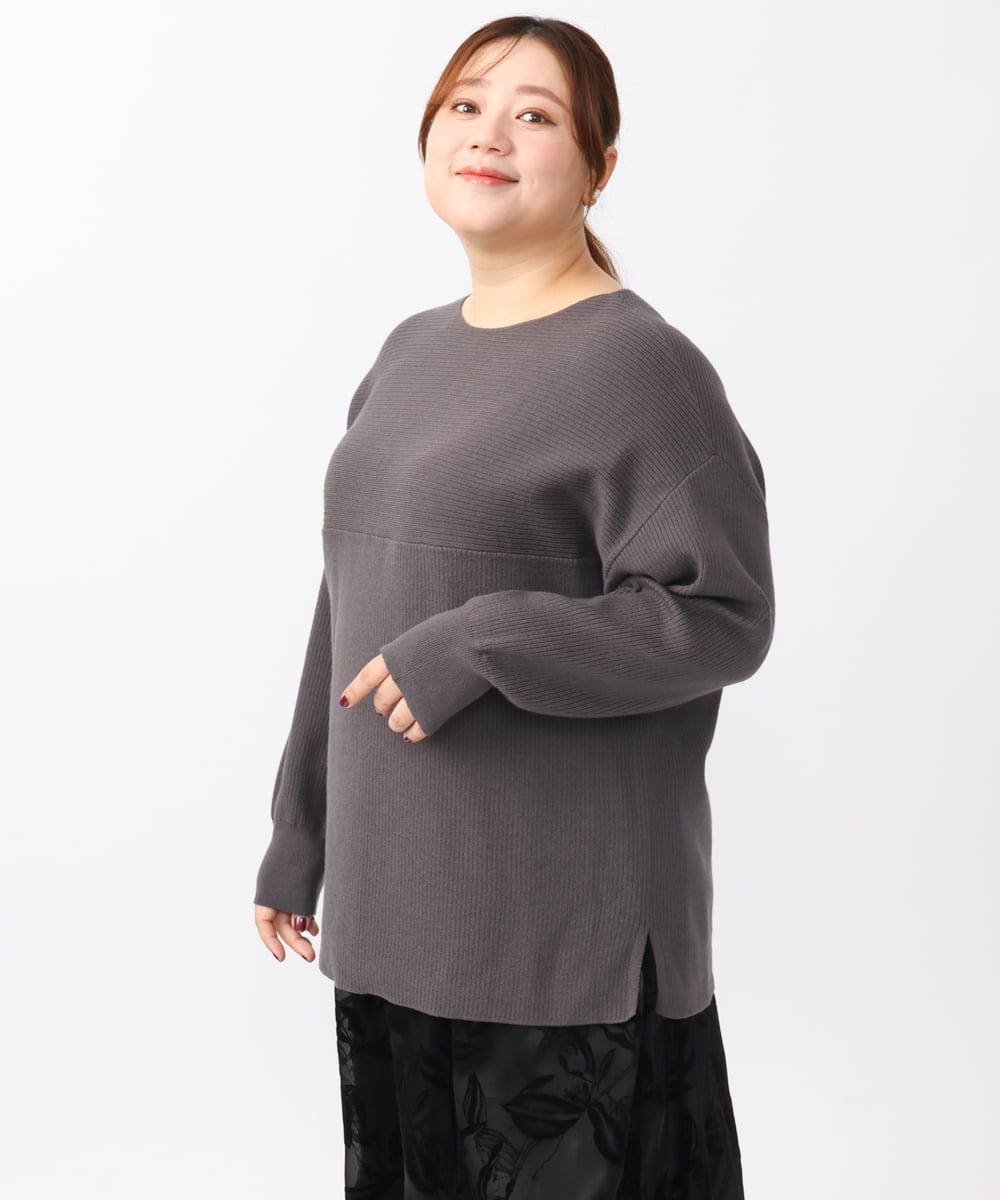 OLFAA01054 eur3(エウルキューブ) 【大きいサイズ】新色追加！ドロップショルダーカラーニット ダークグレー(93)