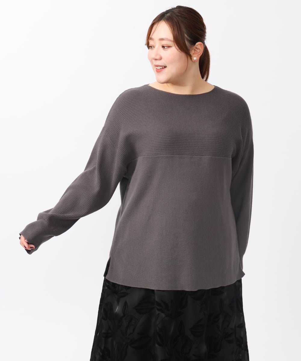 OLFAA01054 eur3(エウルキューブ) 【大きいサイズ】新色追加！ドロップショルダーカラーニット ダークグレー(93)