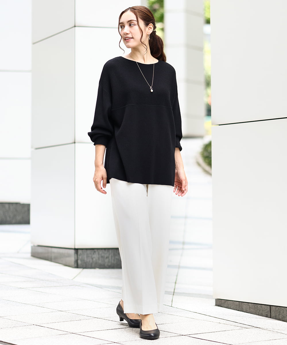OLFAA01054 eur3(エウルキューブ) 【大きいサイズ】新色追加！ドロップショルダーカラーニット ブラック(94)