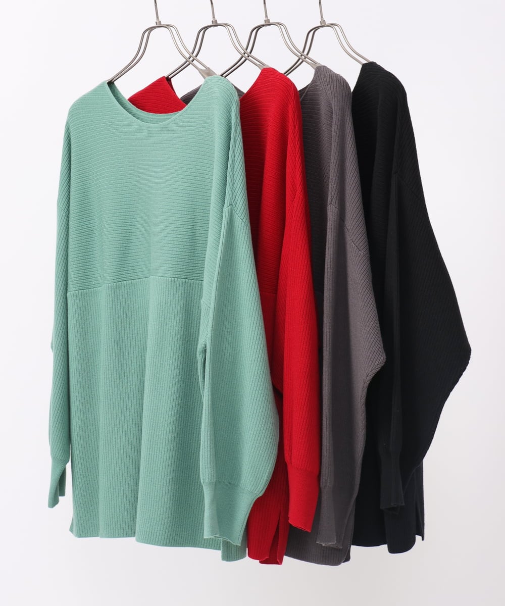 OLFAA01054 eur3(エウルキューブ) 【大きいサイズ】新色追加！ドロップショルダーカラーニット ブラック(94)