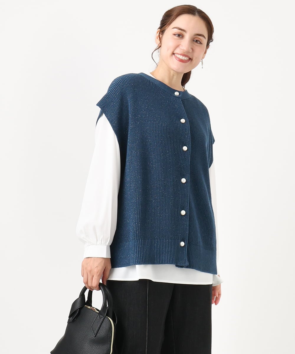 OLFAA13099 eur3(エウルキューブ) 【大きいサイズ/a.v.v×eur3】ラメニットベスト×ブラウスセット ブルー(55)