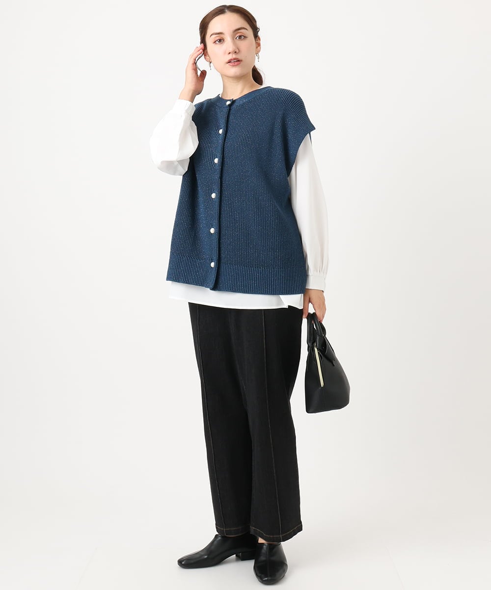 OLFAA13099 eur3(エウルキューブ) 【大きいサイズ/a.v.v×eur3】ラメニットベスト×ブラウスセット ブルー(55)