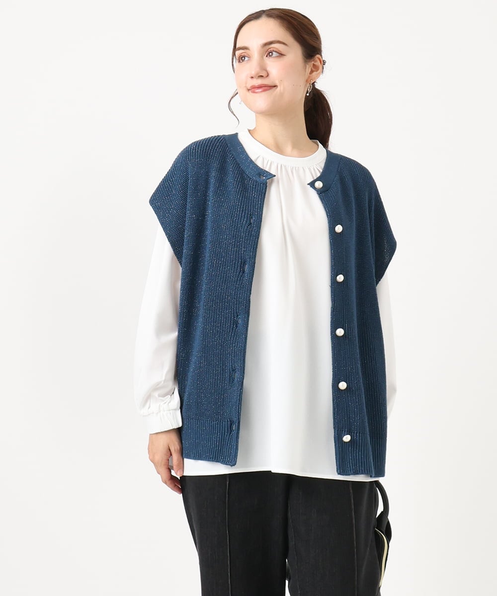 OLFAA13099 eur3(エウルキューブ) 【大きいサイズ/a.v.v×eur3】ラメニットベスト×ブラウスセット ブルー(55)