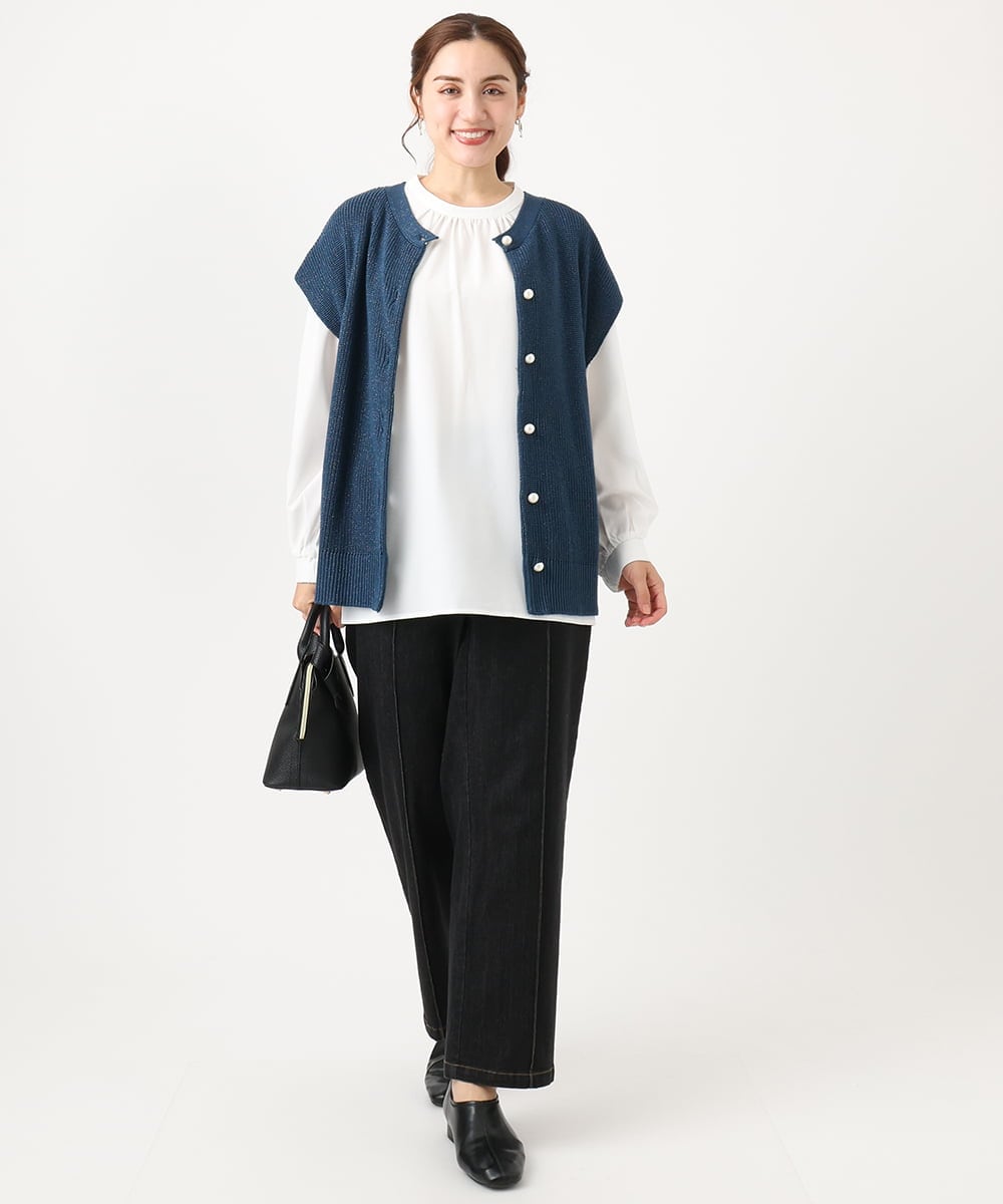 OLFAA13099 eur3(エウルキューブ) 【大きいサイズ/a.v.v×eur3】ラメニットベスト×ブラウスセット ブルー(55)