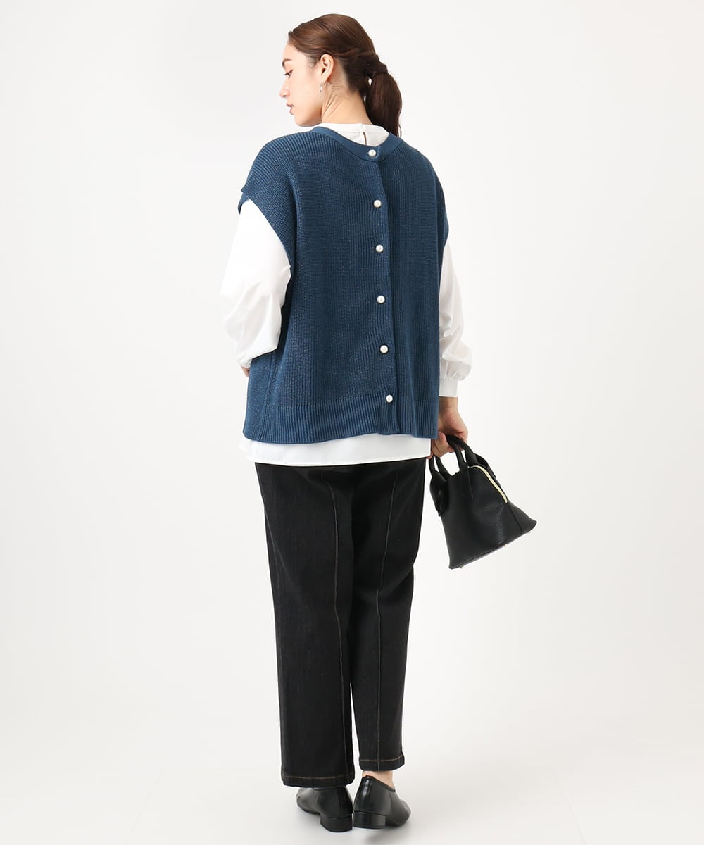OLFAA13099 eur3(エウルキューブ) 【大きいサイズ/a.v.v×eur3】ラメニットベスト×ブラウスセット ブルー(55)