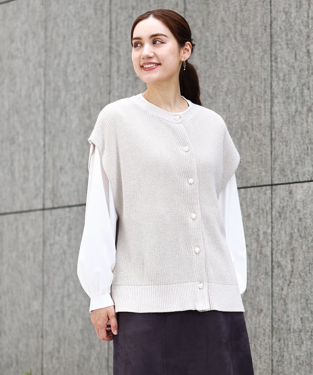 OLFAA13099 eur3(エウルキューブ) 【大きいサイズ/a.v.v×eur3】ラメニットベスト×ブラウスセット グレージュ(89)