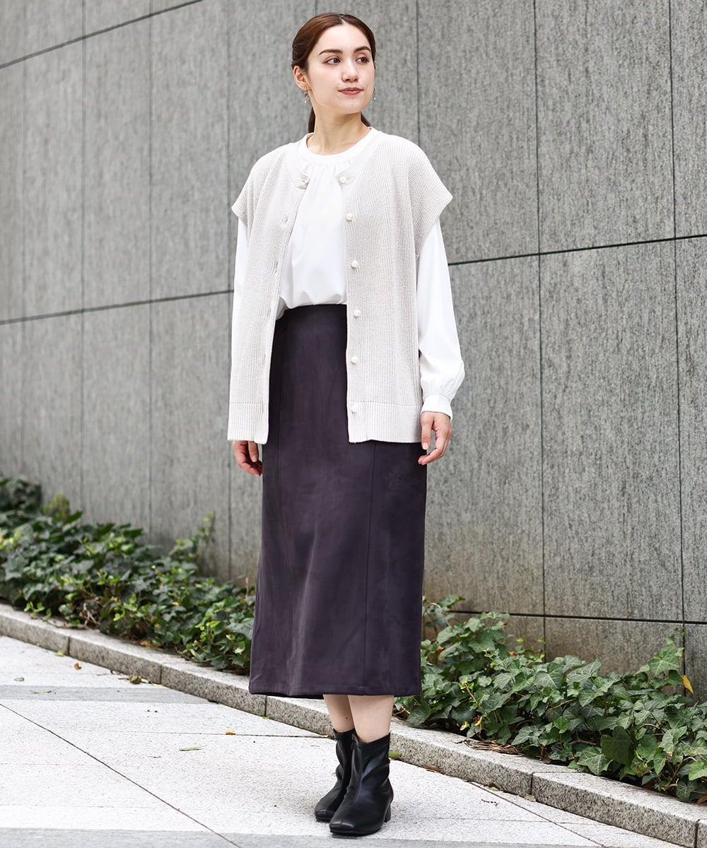 OLFAA13099 eur3(エウルキューブ) 【大きいサイズ/a.v.v×eur3】ラメニットベスト×ブラウスセット グレージュ(89)