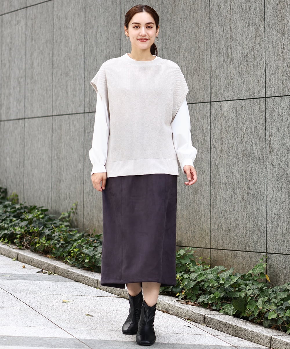 OLFAA13099 eur3(エウルキューブ) 【大きいサイズ/a.v.v×eur3】ラメニットベスト×ブラウスセット グレージュ(89)