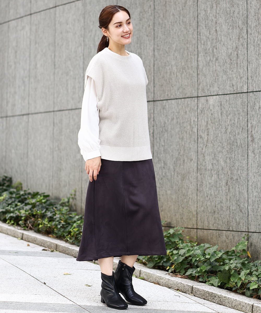 OLFAA13099 eur3(エウルキューブ) 【大きいサイズ/a.v.v×eur3】ラメニットベスト×ブラウスセット グレージュ(89)