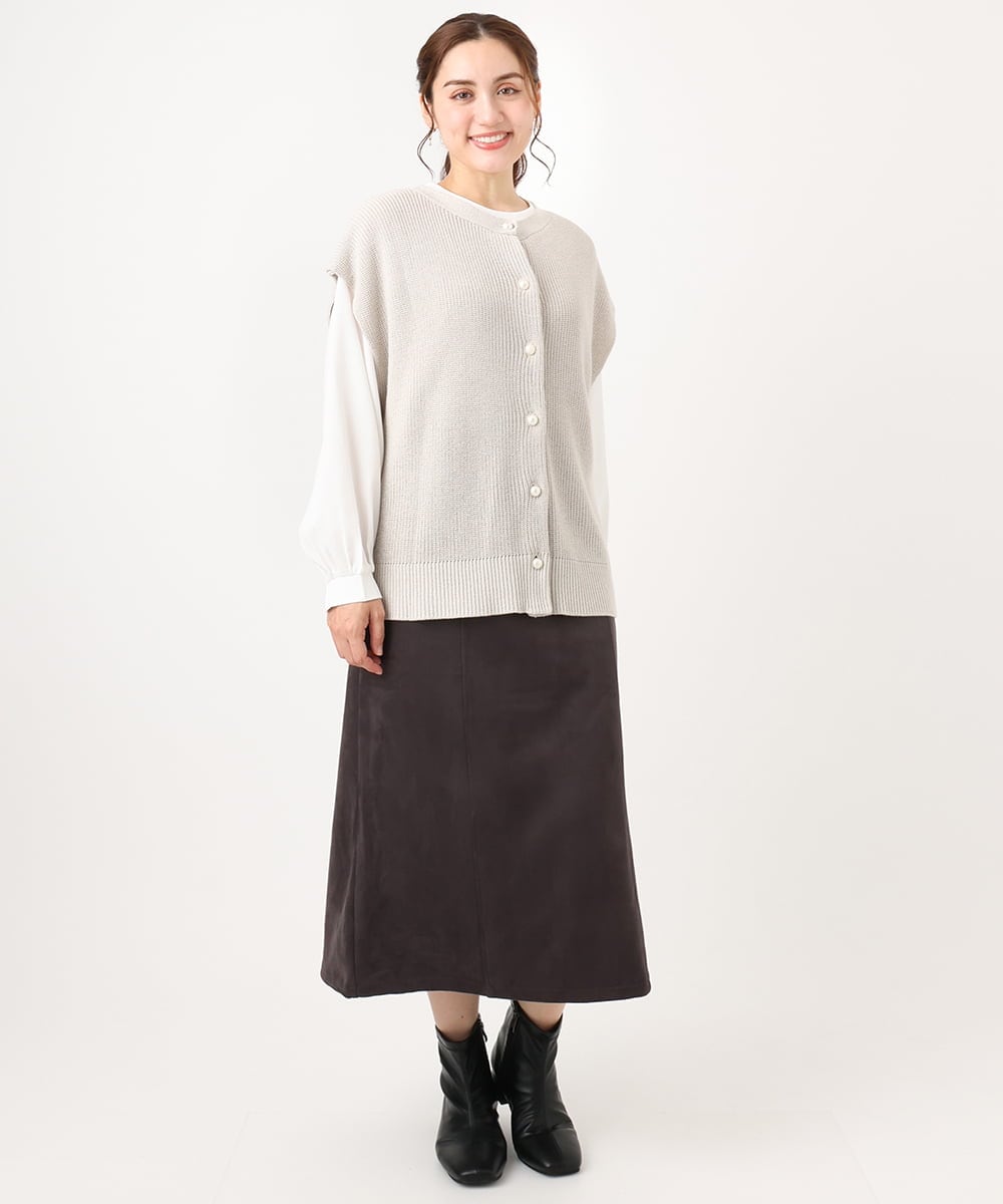 OLFAA13099 eur3(エウルキューブ) 【大きいサイズ/a.v.v×eur3】ラメニットベスト×ブラウスセット グレージュ(89)