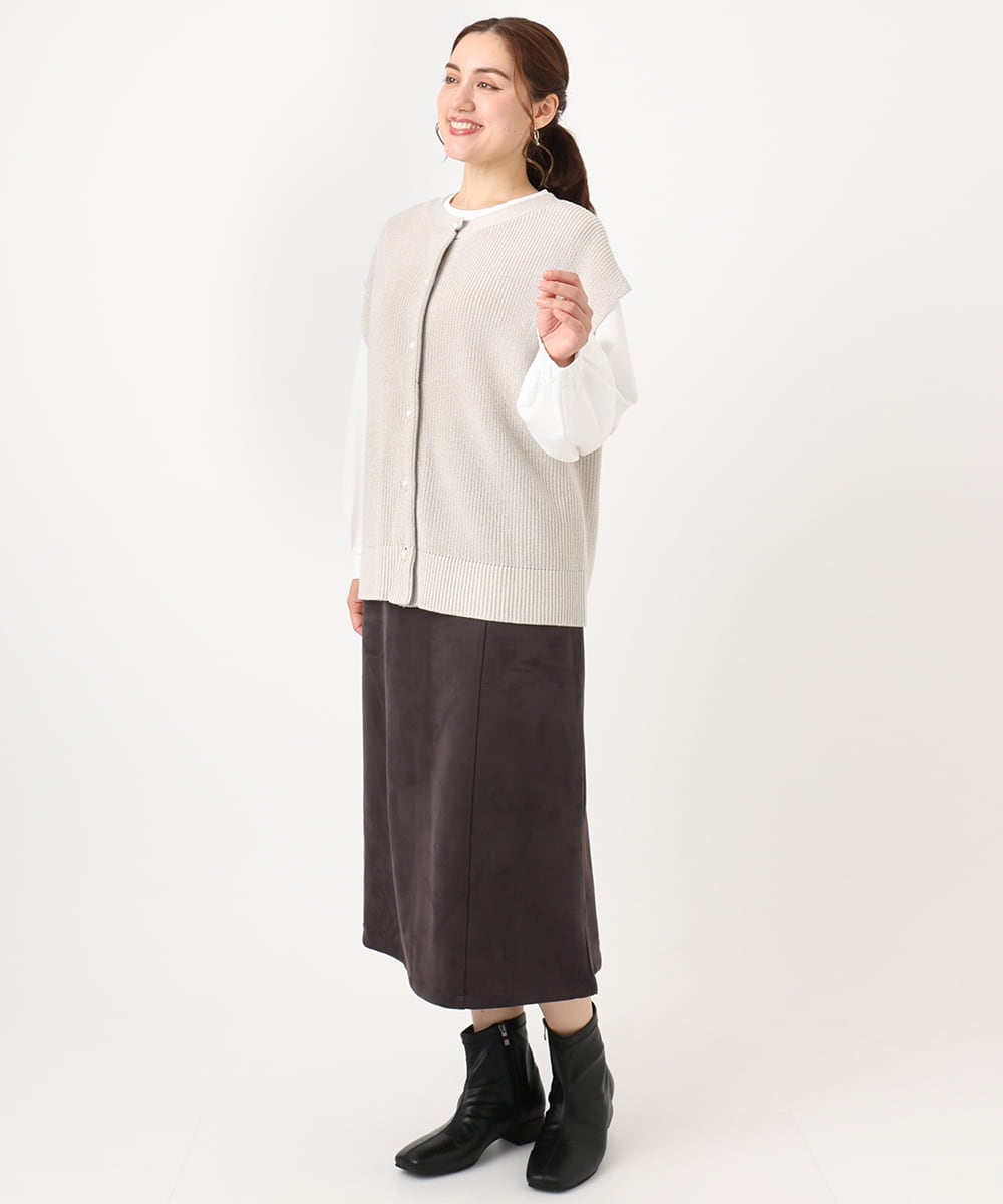 OLFAA13099 eur3(エウルキューブ) 【大きいサイズ/a.v.v×eur3】ラメニットベスト×ブラウスセット グレージュ(89)