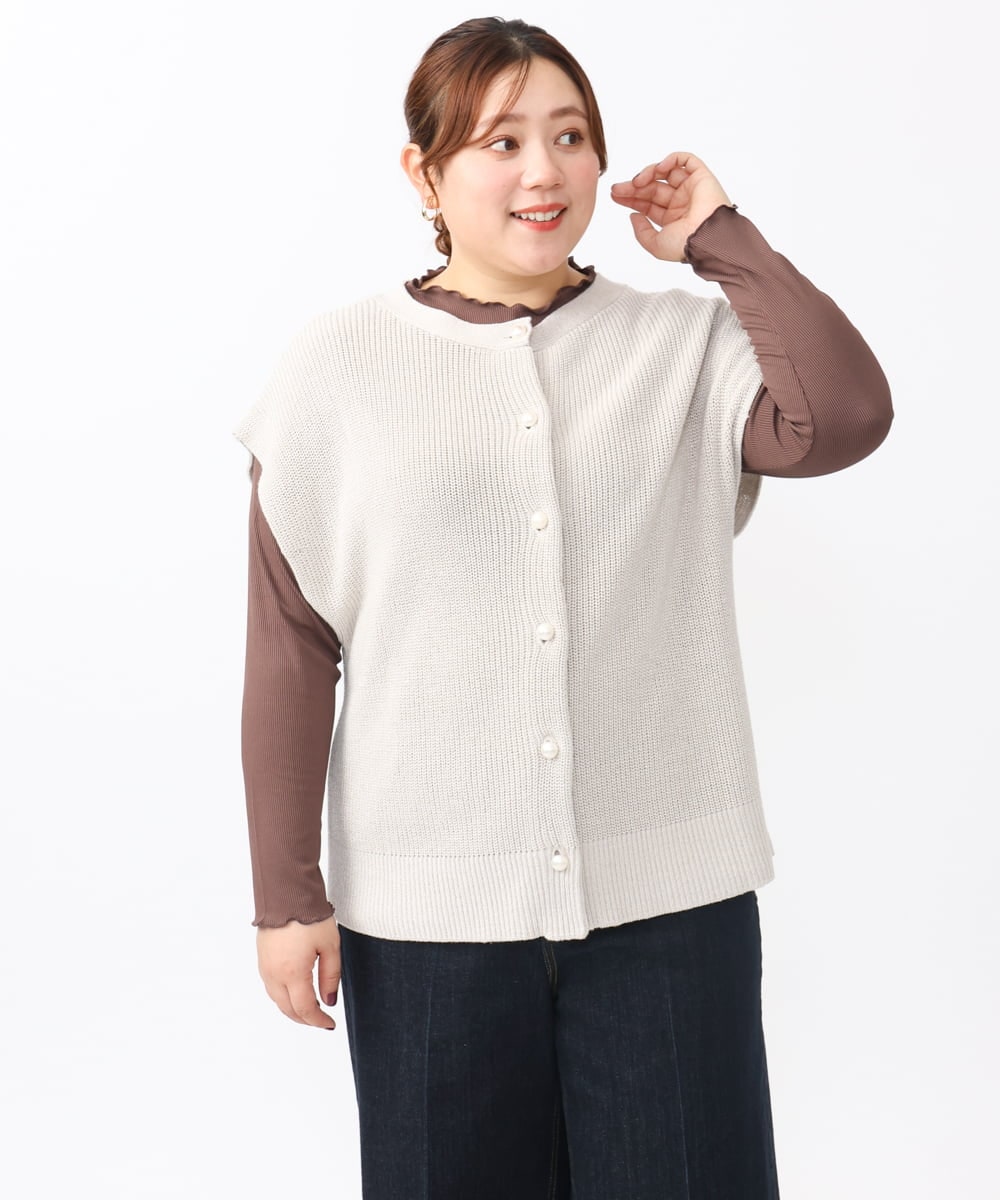 OLFAA13099 eur3(エウルキューブ) 【大きいサイズ/a.v.v×eur3】ラメニットベスト×ブラウスセット グレージュ(89)